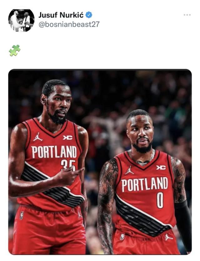 比分直播-利拉德晒自己与杜兰特合照 KD今夏要转投开拓者？